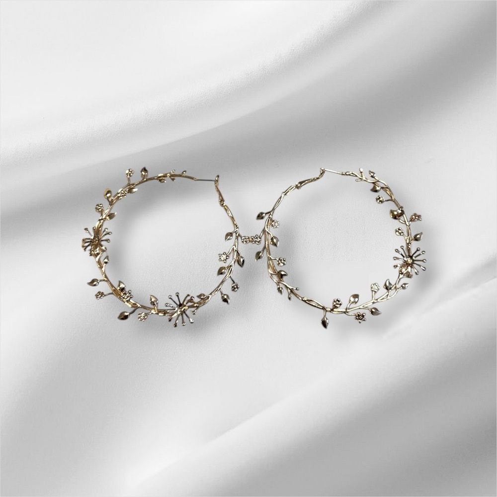 Gold Floral Hoop Earrings